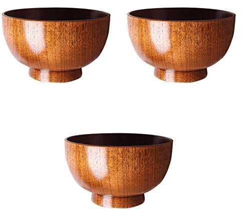 misppro Set di 3 ciotole da cucina in legno per cereali, frutta, pasta, servire utensili da cucina vintage per uso domestico, 11 x 7 cm, ciotola singola grande