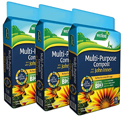 Westland Multi - Purpose Garden Compost - Peat Free Multi Purpose Compost with John Innes 3 x 10L Garden Soil Bags for Indoor & Outdoor House Plants, Vegetable Growing. Comes with Topline Card.