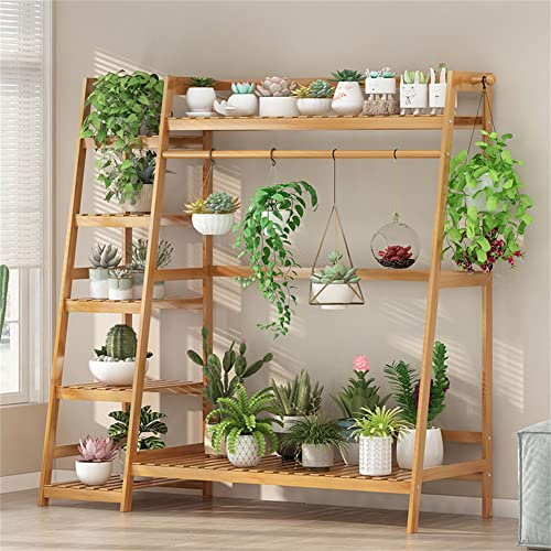 Blumenständer aus Massivholz, Bambus-Pflanzenständer, mehrstufiger Pflanzenregalhalter, Aufbewahrungsregale, für Terrasse, Garten, Balkon, Hof,130cm