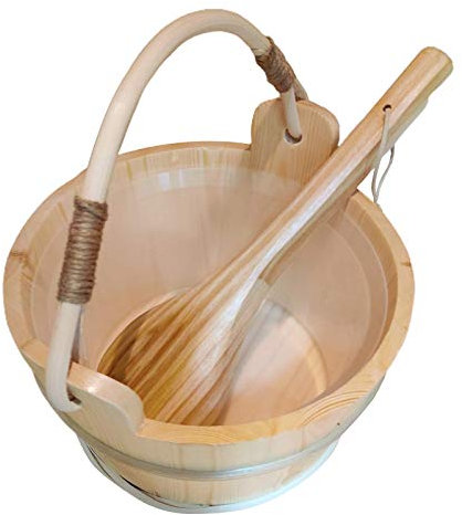 YZJSSL 6L Holzsaunaeimer mit Saunakelle Set, Saunaeimer Wassereimer Sauna Spa Zubehör