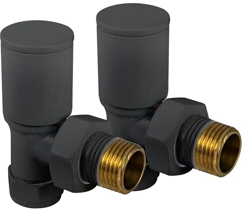 VANCOCO 2Pcs 1/2×15mm Anthracite Grey Angled Radiator Valves Round, Manual Radiator Valves Pair Standard Connection for Heated Towel Rail and Central Heating Modern Bathroom