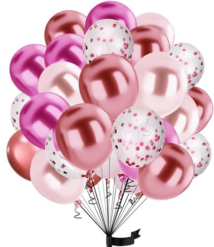 30Stück Rosa Luftballon Set, 12 Zoll Metallic Chrom Rosa Konfetti Ballons Rosa und rosagold Helium ballon Latex,für Geburtstag, Hochzeit, Dekoration