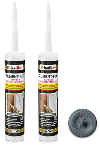 Isolbau Zement-Fix 2 x 300 ml Dunkelgrau Express Reperaturmörtel - Dichtungsmasse für Fugen & Risse im Innen- & Außenbereich, Kartusche
