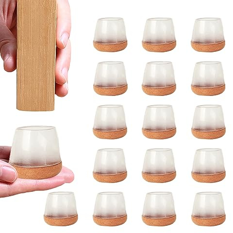 TRKETK 16 Pezzi Tappi per Gambe di Sedie, Sedia Piedini Gomma Piedi Rotondi in Silicone Traslucido Tappi Protettivi per Gambe di Sedie Con Feltrini per Furniture Chair Leg Protectors(Adatta: 20-26MM)