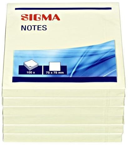 SIGMA Haftnotizen, 75 x 75 mm, 6 Blöcke à 100 Blatt, Gelb, Quadratisch