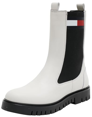 Tommy Jeans Donna Stivaletti Chelsea in Pelle, Bianco (Ecru), 40