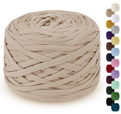 LEREATI 285g T-Shirt Garn, Textilgarn zum Häkeln für Körbe, Bändchengarn Polyester Rope, Häkelkorb Taschen Teppiche Wandbehang Makramee (Khaki)