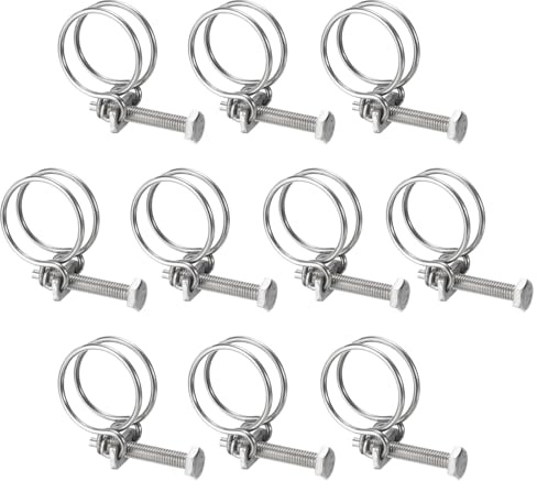 sourcing map 10Pcs Double Wire Hose Clamp, 34-38mm Adjustable Stainless Steel Wire Hose Clips with M8 Bolt for Dust Collection Hose, Pump Hose Pipe