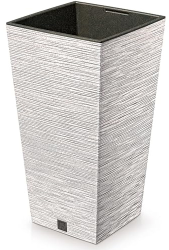 Annastore Pflanzsäule aus Kunststoff - Quadratisch Ø 35 cm/H 66 cm, Weiß | Inkl. Innentopf - wetterfest und witterungsbeständig - Pflanzgefäß Kunststoff - Pflanzkübel für den Außenbereich