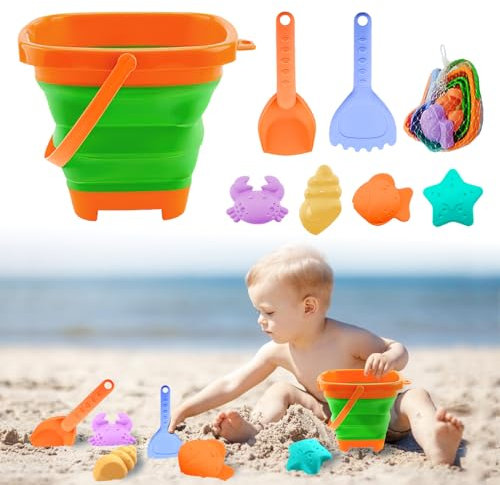 Hillylolly Faltbarer Eimer Kinder Sand, 7 Stück Strandeimer Spielzeug, Sandeimer für Kinder, Strandspielzeug mit Falteimer, Faltbarer Sandeimer, Zusammenklappbare Sandeimer, für Strand,Angeln