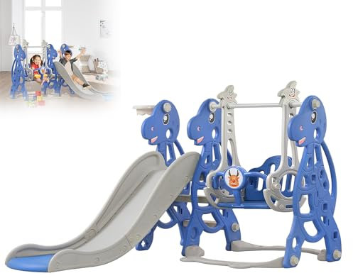 TATIVALO Kinderrutsche für Outdoor & Indoor, 4 in 1 Kinder Spielplatz Rutsche mit Rutschauslauf, Schaukel, Basketballkorb und Leiter, Gartenrutsche Kleinkinderrutsche, Typ A