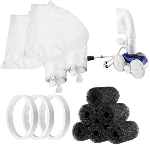 Poolrengöringsset, poolrengöringstillbehör – tillbehör för bärbara poolrengörare – 6 stycken sopslangskrubber, 3 stycken poolrengöringskär, 2 stycken 280 filterpåsar för poolrengöring