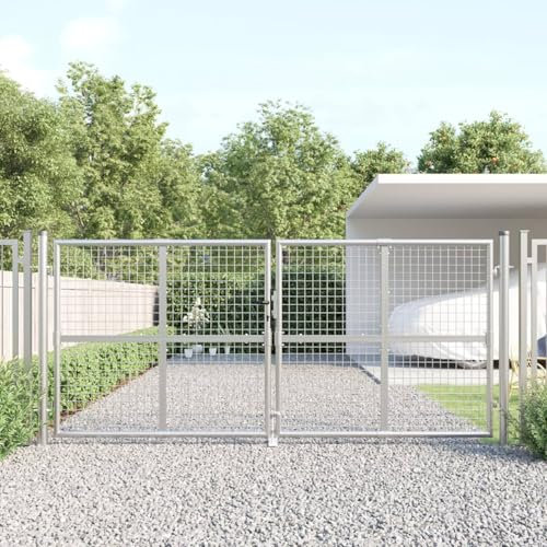 JUDYY Mesh-Gartentor Silbern 300x175 cm Verzinkter Stahl, Gartentor, Gartentür, Gartentüren, Tor Garten, Gartentüren, Garten Tore, Flügeltore, 154531