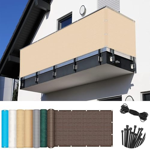 Sichtschutz Windschutz Garten 30 x 750 cm Leicht Wind- Und Uv-Schutz Reißfest, 90% Beschattungsgrad mit Kordel Zaunabdeckung Balkon Sichtschutz, für Balkon Garten, Creme Farben