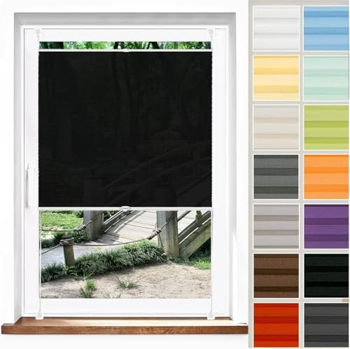 Plissee Klemmfix Ohne Bohren 44 x 145 cm, Plissee Ohne Bohren Nach Maß, Jalousie Plisseerollo Easyfix Faltrollo, Klemmfix Plissee Ohne Bohren, für Fenster & Tür, Schwarz
