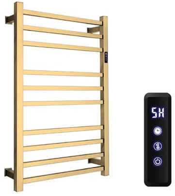 CYXZE Scaldasalviette Elettrico a Basso Consumo Parete Verticale 80 W, Display LED, Touch Control, Timer,Scaldasalviette Elettrico Bagno 78x50CM,Acciaio Inossidabile,Gold