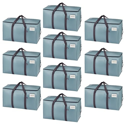 VENO Lot de 10 Sac de Déménagement extra larges avec fermetures éclair et poignées de transport, Sac Rangement Vetement robustes pour un gain de place (Bleu Clair, Lot de 10)