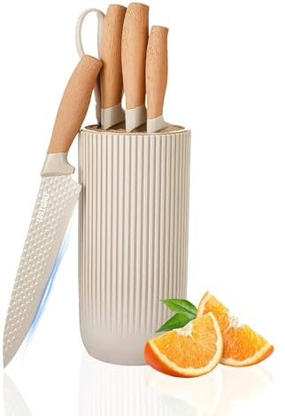 Justup Set di Coltelli, 6 Pezzi Set di Coltelli da Cucina kaki, Sharp acciaio inossidabile Chef Knife Set con lama antiaderente, Set di coltelli con blocco di coltelli per la cucina domestica (Khaki)