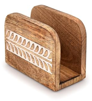 Mahasu Napkin Holder Mango Wood Upright Paper Napkin Storage Rustic Farmhouse Wood Napkin Holder Vintage Home Decor (5.5x 2.5x 4)