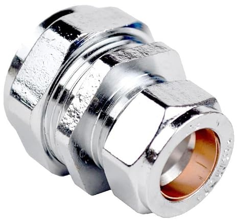 ODSUPPLIES - Chrome Compression Reducing Coupling - 22mm x 15mm, Pack of 2 | Brass, WRAS Approved, 5 Year Guarantee