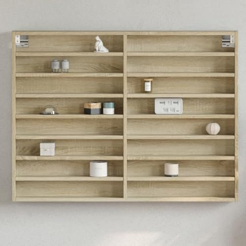 Homgoday Vitrinenschrank Hängevitrine Wandregal Holzvitrine Wandvitrine Hängeregal Vitrine Schrank Schaukasten für Wohnzimmer, Schlafzimmer Sonoma-Eiche 100x8,5x75 cm Holzwerkstoff
