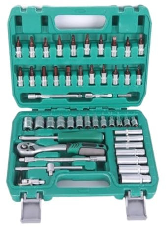 REIFOR Caisse A Outil Malette Outils Jeu De Clés À Douille 53 Pièces, Douille D'entraînement À Cliquet, Kits D'outils Mécaniques Universels pour La Maison Boite A Outils Complete(Grün)