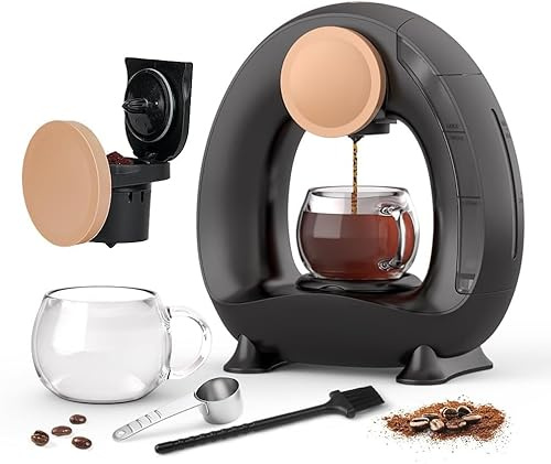 BENFUCHEN Cafetière à usage unique avec filtre à café moulu, cafetière Americano Mini cafetière/théière à une tasse, contrôle à une touche, 4-8 oz de tailles d'infusion (Noir)