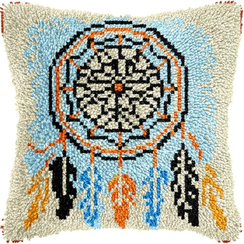 Kitquiver Diy Knüpfkissen Mit Vordruck Traumfänger-Muster, Knüpfhaken-Set Für Erwachsene Und Anfänger, Stick- Und Häkelset, Diy-Set Für Kissenbezüge 17x17in