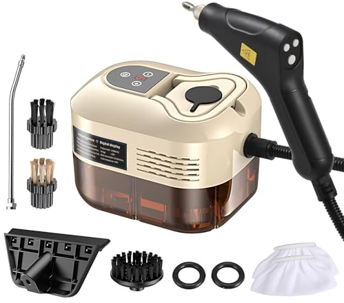 Irishom Limpiador a vapor portátil de 1500 W, nuevo control del mango mejorado, pantalla táctil, 6 niveles ajustables, depósito de agua de 1200 ml, vaporizador para limpieza profunda