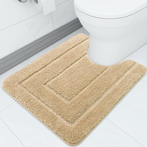 Homaxy Mikrofaser Badematte Toilette mit Ausschnitt 50x60 cm, Beige | weich gefühl, flauschig bequem, rutschfeste TPR-rückseite, maschinenwaschbar, grpßartig wasserabsorbierend, breite anwendung