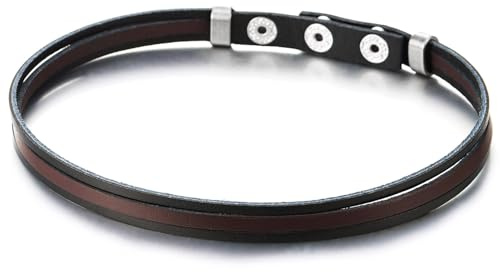 COOLSTEELANDBEYOND Dreischichtige Schwarz Braun Leder Halskette Kragen Halsband Choker Halskette, für Herren Damen, Verstellbare Druckknopf