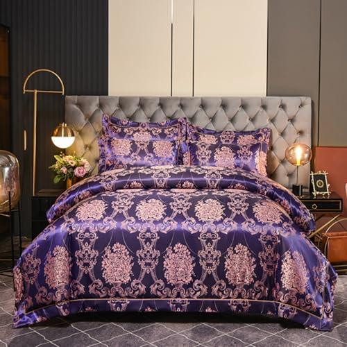 Tospass Bettwäsche 200x200cm kühlend Lila Satin Bettwäsche-Sets Jacquard Stickerei Aesthetic Bettwäsche ÖKO-TEX Deckenbezug 1 Bettbezug mit Reißverschluss und 2 Kissenbezug 80x80cm