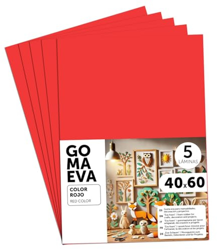 m-office Moosgummi Platten 40x60cm, Bunte EVA Foam Bastelplatten für Kinder, DIY, Schule, Deko & Kunstprojekte – Ideal als Bastelpapier, Moosgummi mit und ohne Glitzer (Rot, 5 uds)