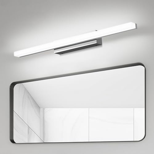 SUZNIU Led Aplique Espejo Baño, 40CM Luz Espejo Baño IP44 Blanco Frio 6000K Pared Luz, 6W Lampara Apliques de Para de Impermeable Plata