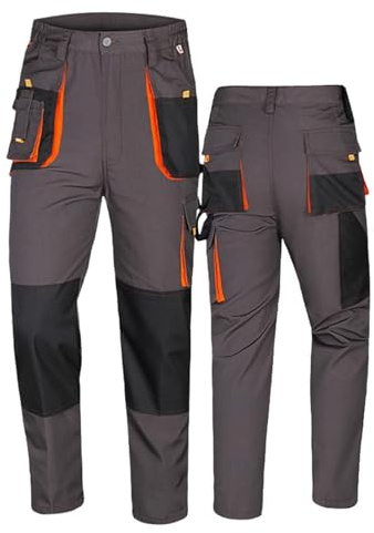 Work Trousers Men's Classic Dungarees with Knee Pad Pockets and Many Pockets Loose Premium Waistband Trousers with Stretch Waistband Workwear Work Trousers Cargo Trousers Summer Workshop, A-grey, 5XL