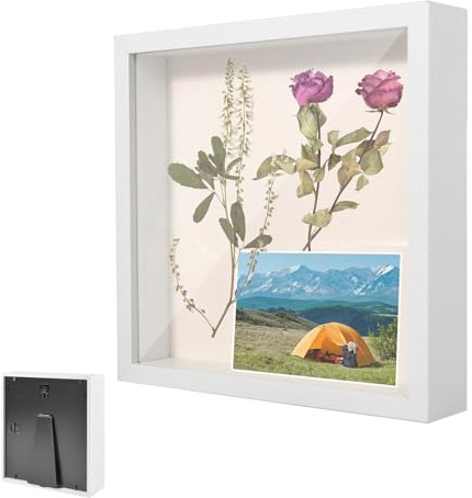 Cornice Portafoto 3D, Cornice per Oggetti in Legno Profonda di 3 cm, Box Frames 3D 30 x 30 cm, con Lastra Acrilica Trasparente, Scatola Vetrina per Ricordi, per Regalo di Nozze, Bianco