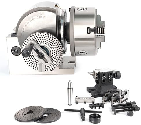 Vassbkkdy 4/5/6/8Inch Precision Dividing Head,Dividing Head 3 Jaw Chuck Dividing Head Set For Milling Machine 0-90° Rotary Table Tailstock Milling Set,reduction Ratio 1:90(Size:5in/125mm)
