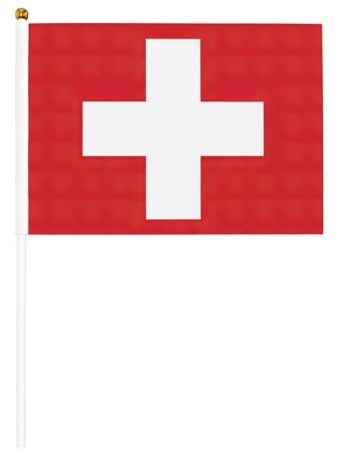 Bandera suiza, paquete de 6 y 10 banderas de mano, pancartas en palo, banderas pequeñas para desfiles, fiestas, bares, cumpleaños