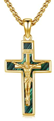 OHAYOO Kreuz Kette für Herren - 925 Silber Kruzifix Kreuzanhänger mit Abalone/Türkis/Malachit/Lapislazuli & Edelstahlkette - Christliche Silber Kette für Männer