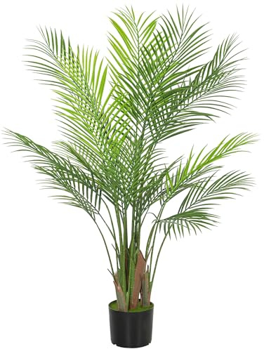 HOMCOM Plante Artificielle intérieure 120 cm, Palmier Arbre Artificiel avec Pot en Plastique et Flocage, 22 Feuilles en PE, Fausse Plante Vert décoration pour Maison, Bureau, Salon, Chambre