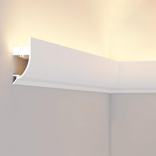 Blazea Corniche LED Plafond Moulure de Couronne Lumineuse pour Mur, Profilé en Aluminium Blanc Apparent pour Bandes Lumineuses LED, Corniche pour Éclairage Indirect Intérieur(3.5m(11.5ft))