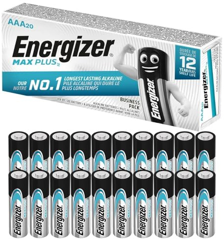 Energizer Max Plus AAA Alkaline Batteries – Pack of 20 | 1.5V Long-Lasting Power with Up to 12-Year Shelf Life | Leak-Resistant & Ideal for Remotes, Toys, Flashlights, Clocks & More