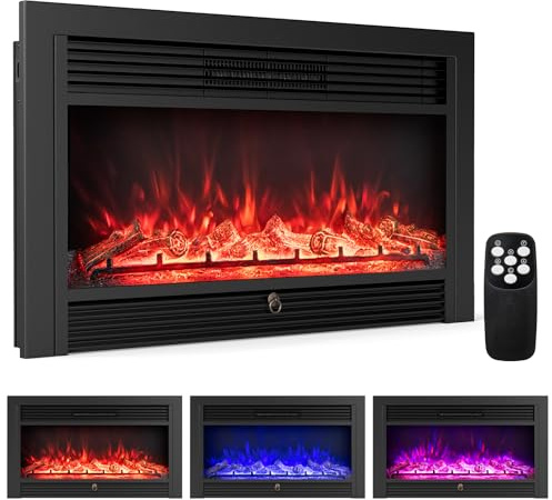 TANGZON 36 Recessed Electric Fireplace, Wall Mounted Freestanding Fire Heater with Flame Colors, Brightness, Remote Control & Thermostat (36, 750W/1500W, 3 Flame Color, 5 Brightness)