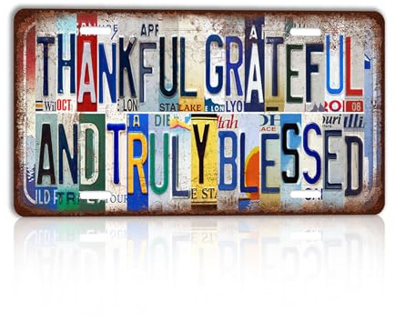 CHCdecor Vintage Thankful Grateful and Truly Blessed Wall Decor License Plate Metal Sign Tin Signs,12x6 Inch Aluminum