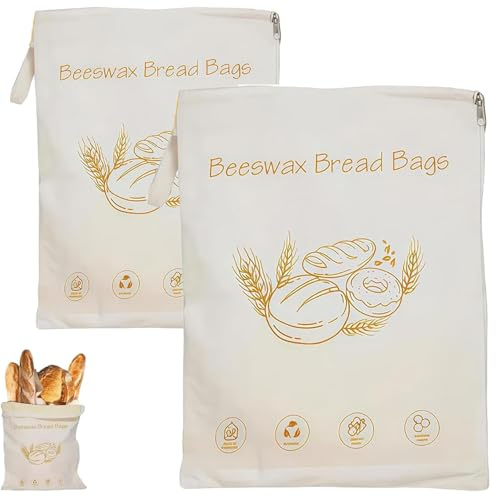 Bolsas de pan de algodón y cera de abeja con cremallera ancha para masa madre, bolsas de pan reutilizables de cera de abeja con cremallera, bolsa de almacenamiento de alimentos para mantener el pan