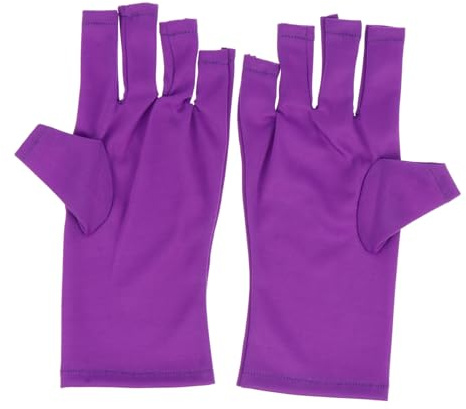 Cabilock Fingerless Nail Art Gloves 2pcs Uv Protective Polyester Gel Manicure Shield Gloves for Women Short Purple Sun Block Hand Protection