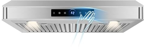 30 inch Under Cabinet Range Hood 1200 CFM with 4-Speed Gesture Sensing & Touch Control, Stainless Steel Kitchen Stove Vent Hoods with 2 LED Lights, Time Setting, Dishwasher-Safe Baffle Filters