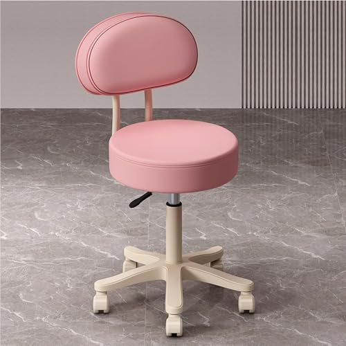 Tabouret de Coiffure/Bureau Pivotant Réglable avec Dossier Ergonomique à 360° et roulettes pour Salon de Beauté, Spa, Tatouage, Cuisine ou Bureau(Pink)