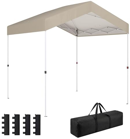 Outsunny Tenda pieghevole 2,4x2,4 m, Pop-up, Gazebo da giardino con UPF50+, Chiusura centrale, Altezza regolabile, Borsa per il trasporto, Sacchi di sabbia, Gazebo da esterno, Beige