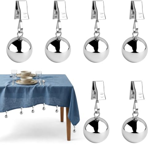 6STK Tischtuchbeschwerer Outdoor,Stabile Tischdecken Gewichte, Tischdeckenbeschwerer Extra Schwer,Rostfrei Edelstahlkugeln mit Clips,Tischdecken Beschwerer Draußen für Tische im Freien Party Vorhänge